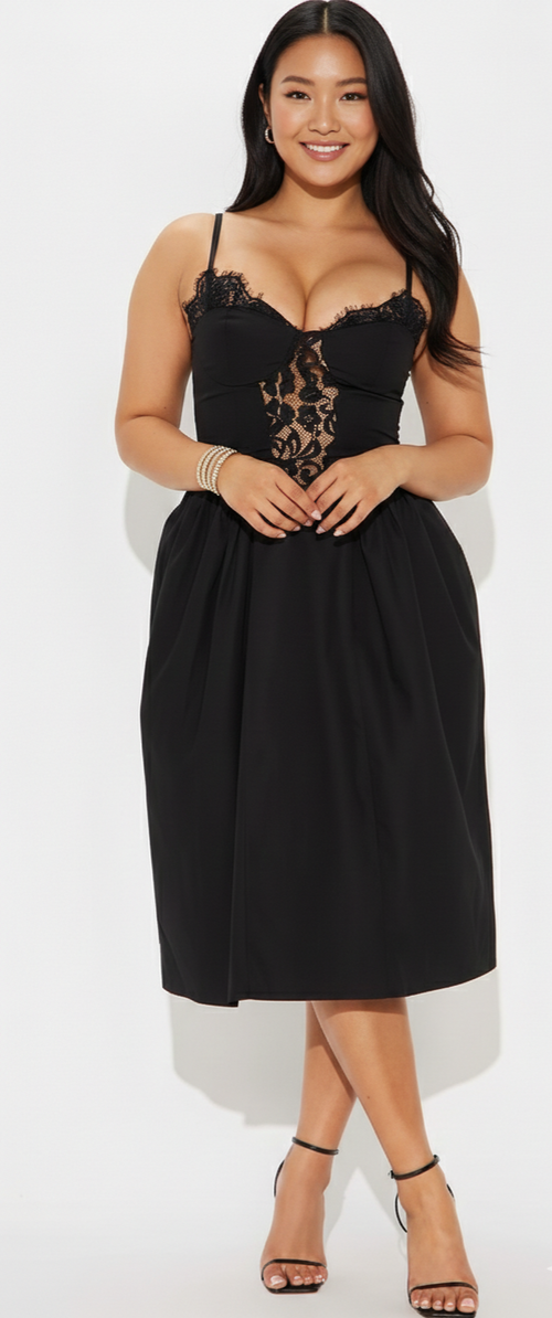 Black Poplin Midi Dress