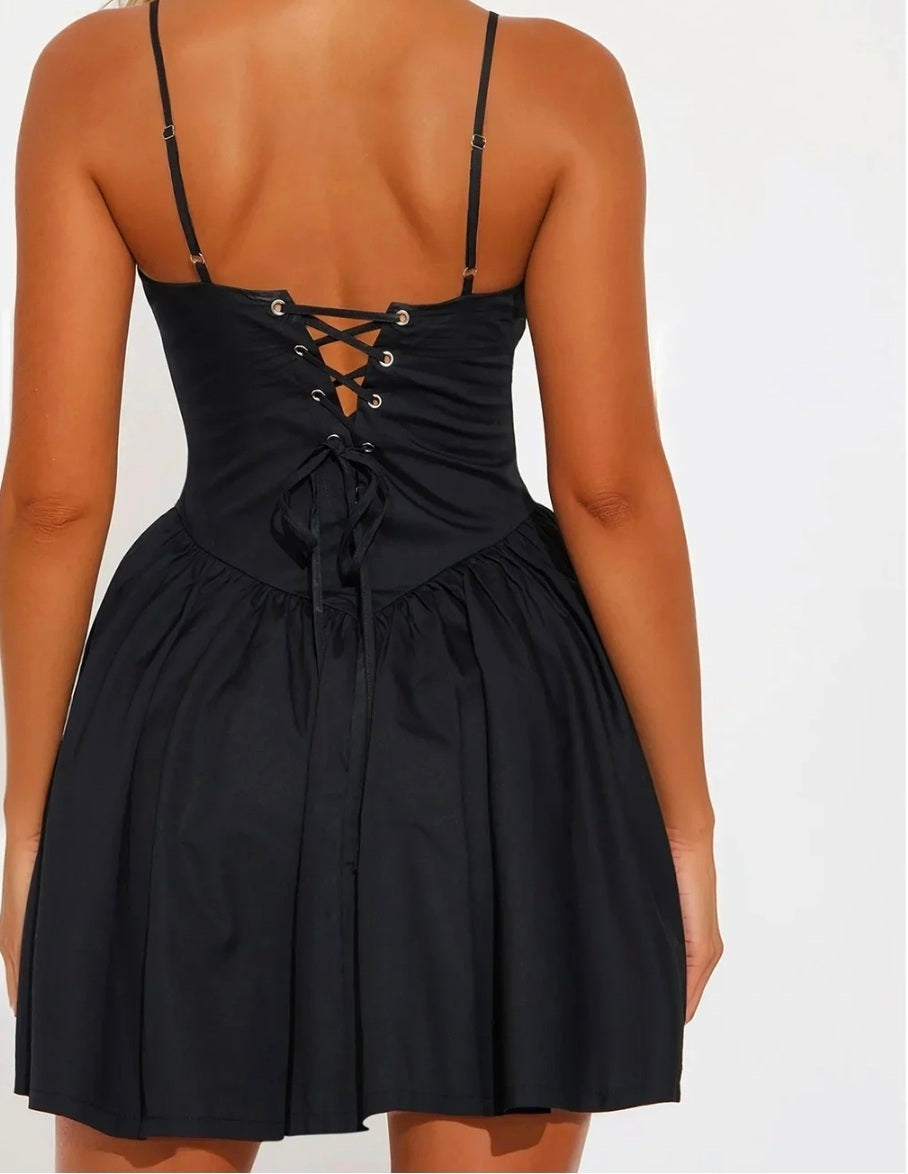 Flora Black Poplin Dress