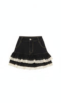 Lace trim denim mini skirt