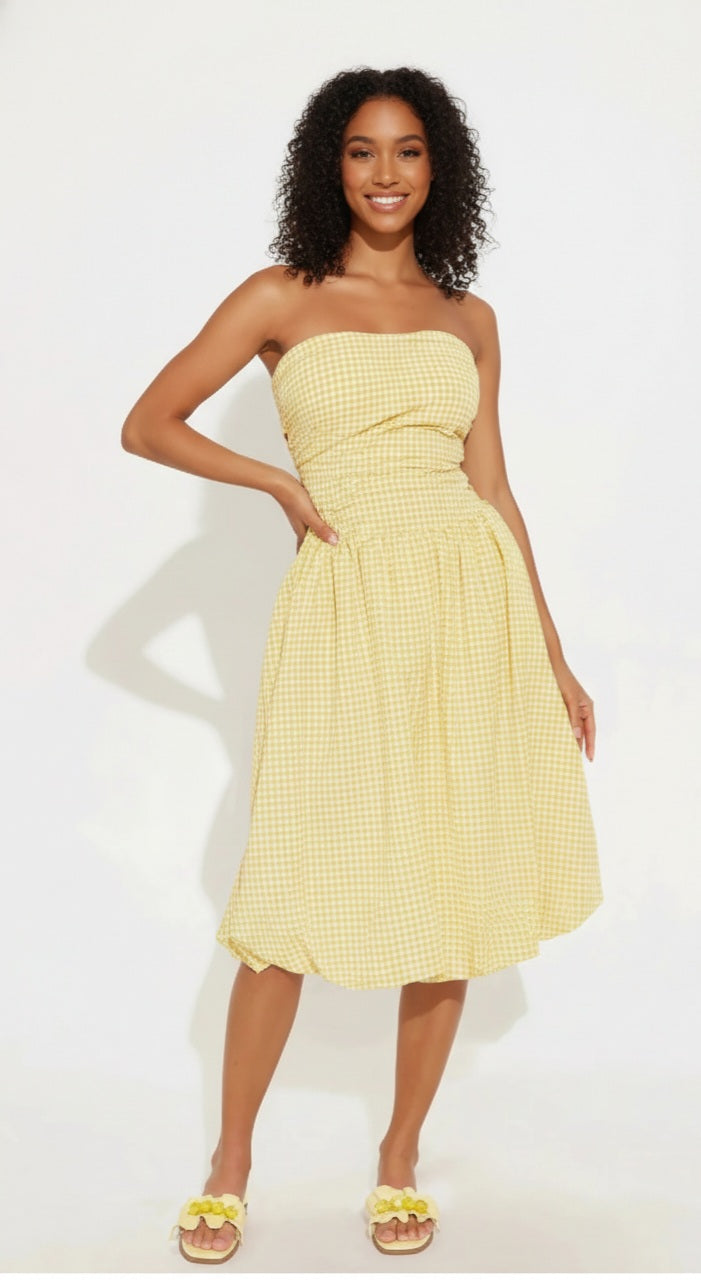 Gingham Midi Dress- yellow