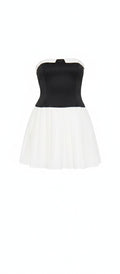 Pleated Black and White Dress