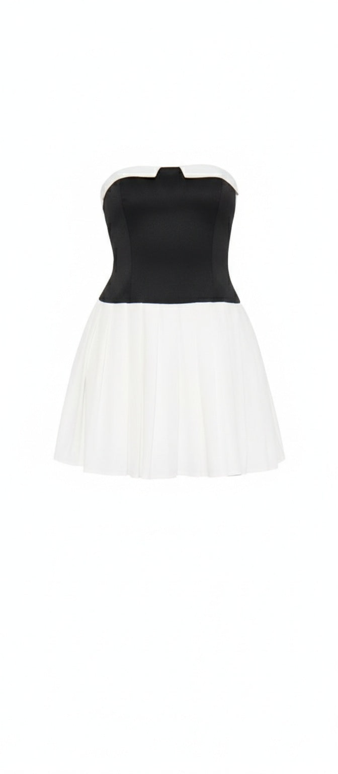 Pleated Black and White Dress