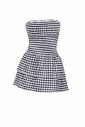 Gingham Strapless Double Ruffle Mini Dress