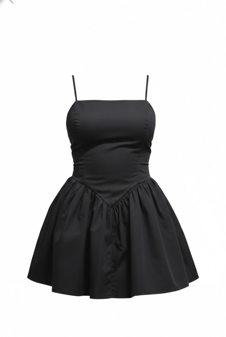 Flora Black Poplin Dress